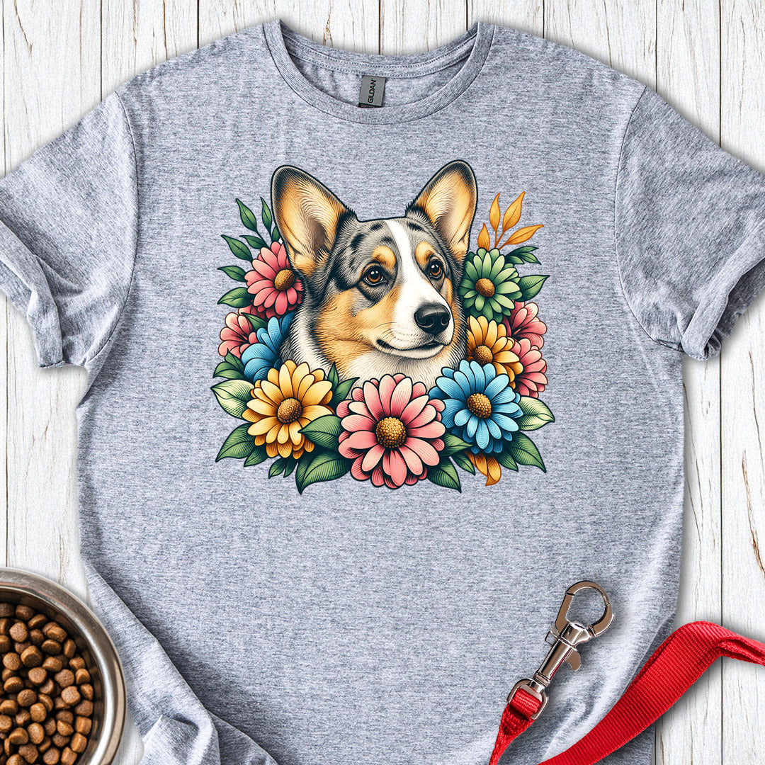 Cardigan Welsh Corgi Blue Merle Flowers — Sport Grey