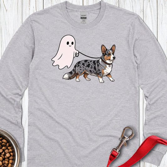 Cardigan Welsh Corgi Blue Merle Halloween Long Sleeve — Sport Grey