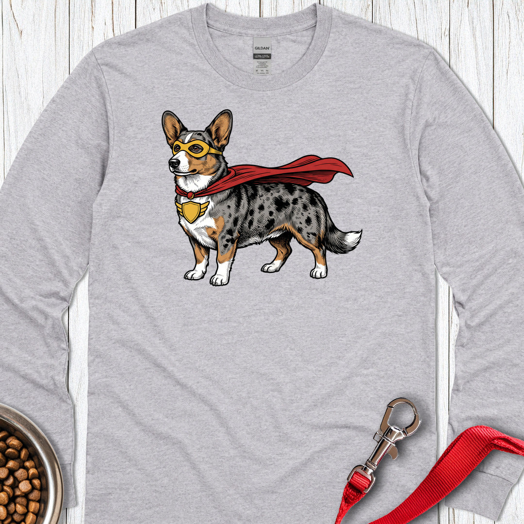 Cardigan Welsh Corgi Blue Merle Superhero Long Sleeve Sport Grey