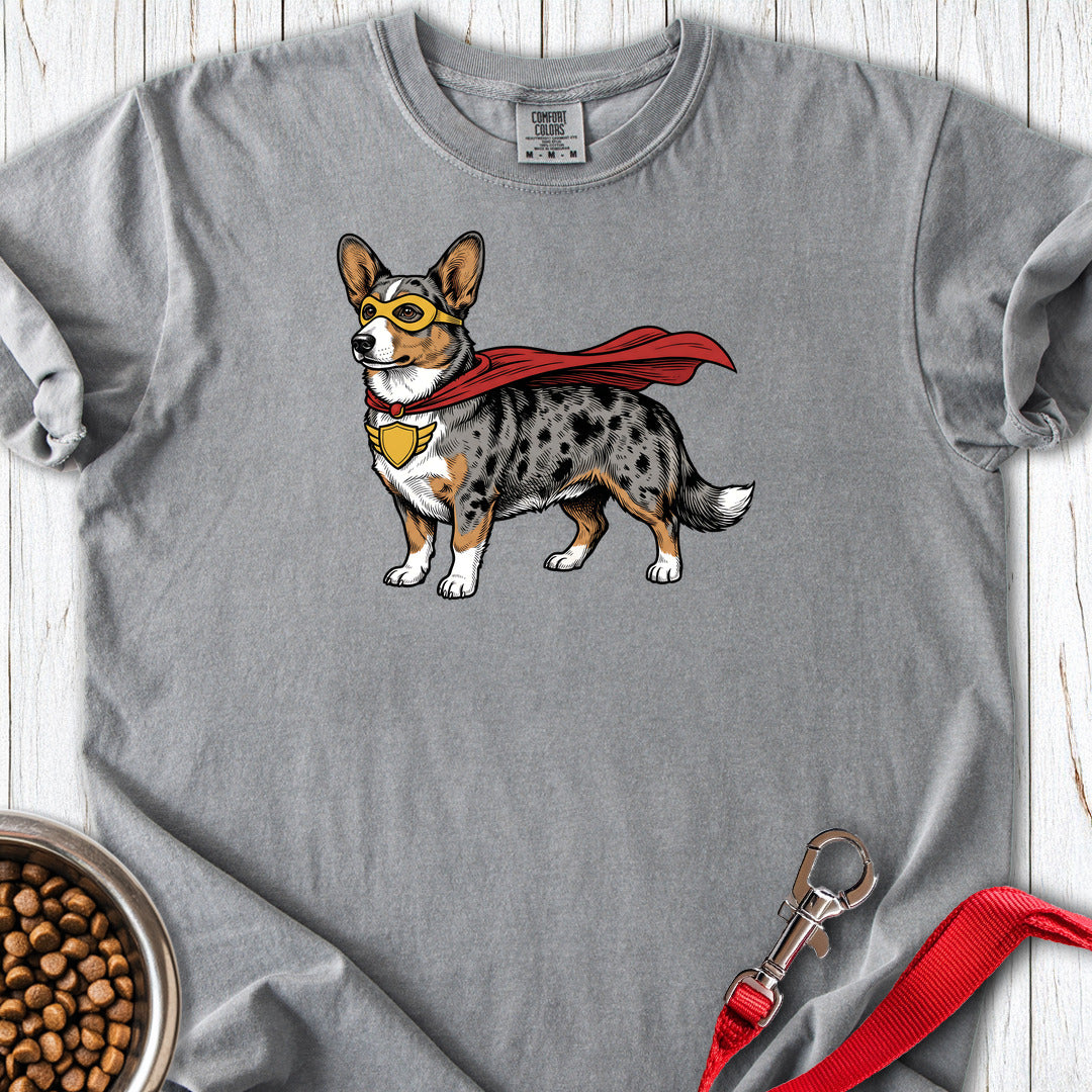 Cardigan Welsh Corgi Blue Merle Superhero Premium Tee — Grey