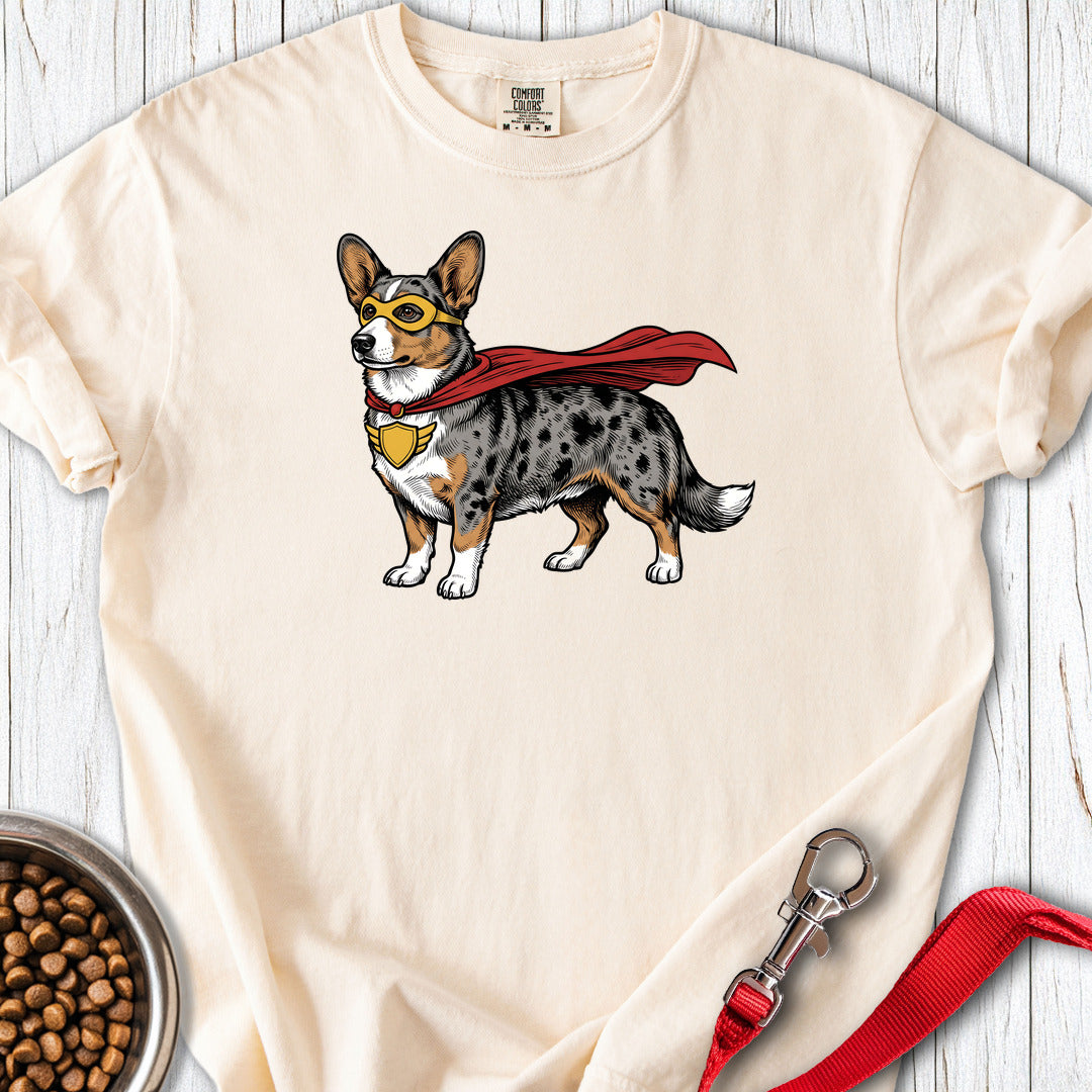 Cardigan Welsh Corgi Blue Merle Superhero Premium Tee — Ivory