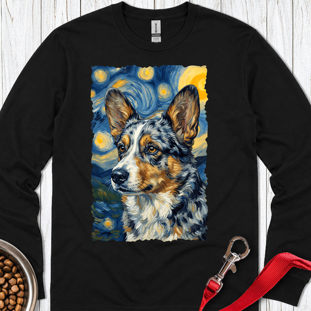 Cardigan Welsh Corgi Blue Merle Van Gogh Long Sleeve Black