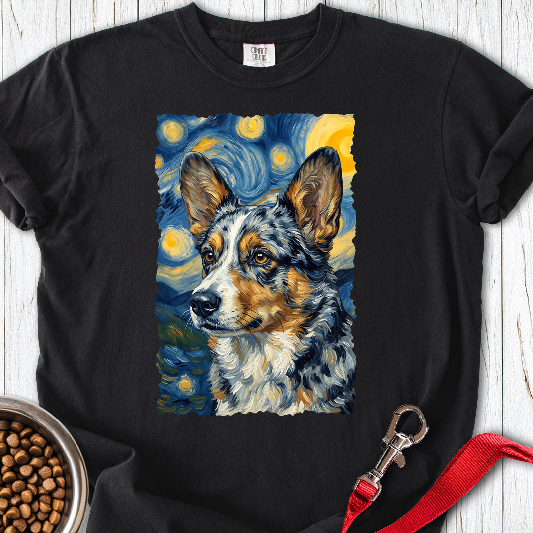 Cardigan Welsh Corgi Blue Merle Van Gogh Premium Tee — Black