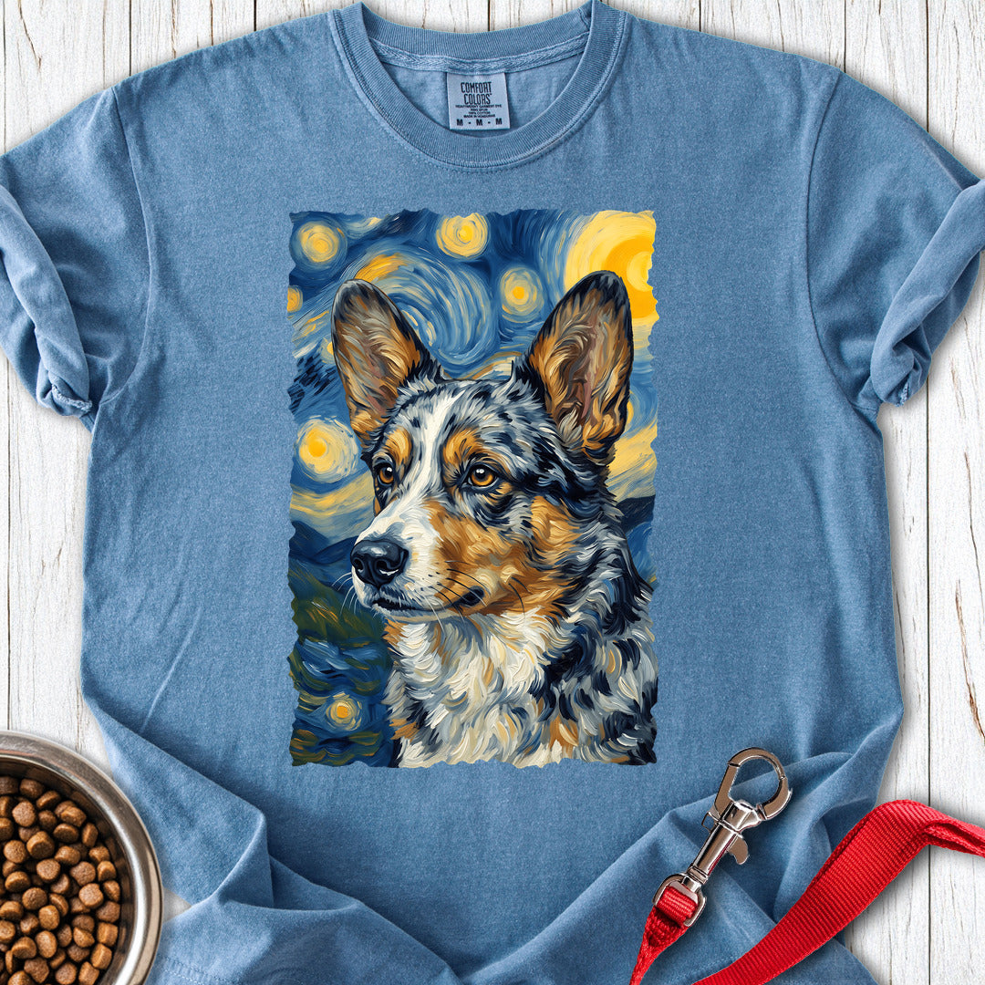 Cardigan Welsh Corgi Blue Merle Van Gogh Premium Tee — Blue Jean