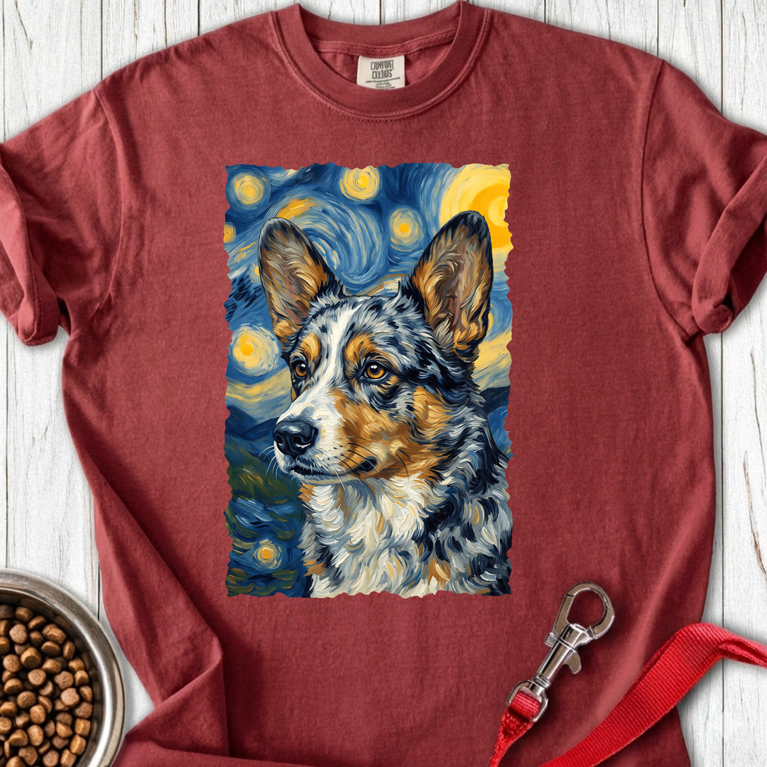 Cardigan Welsh Corgi Blue Merle Van Gogh Premium Tee — Brick