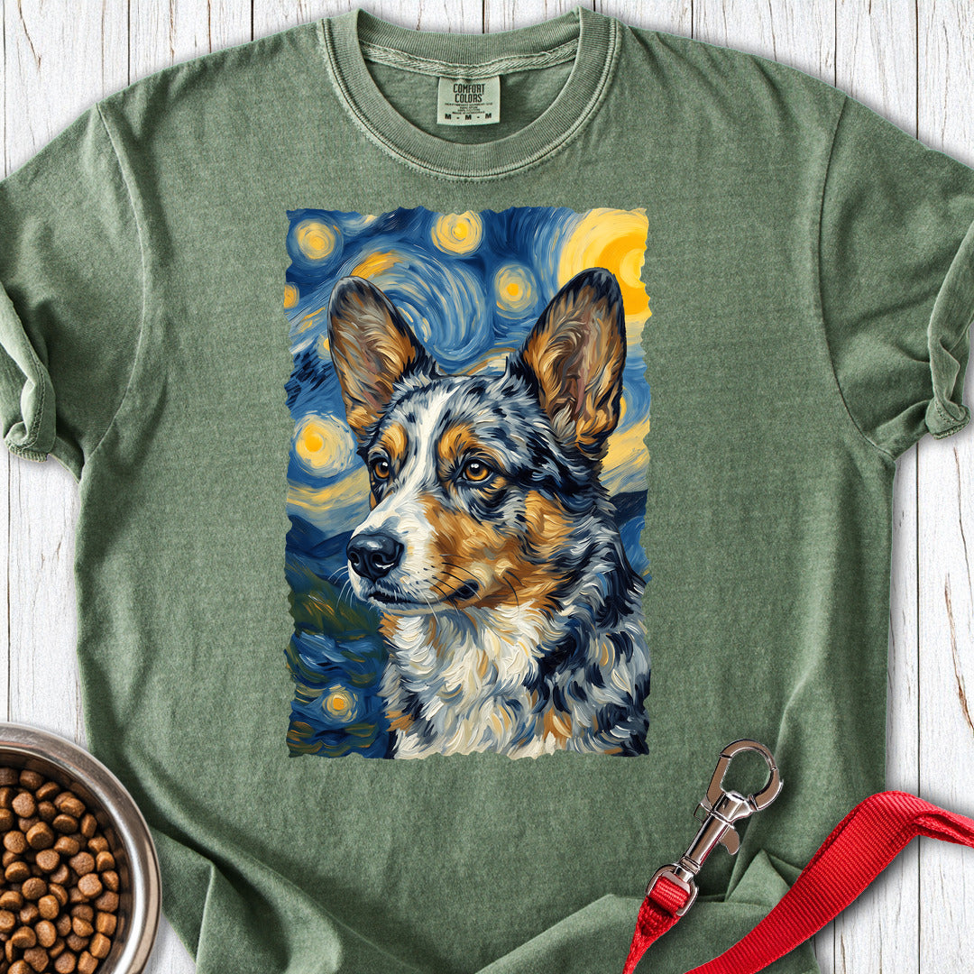 Cardigan Welsh Corgi Blue Merle Van Gogh Premium Tee — Moss