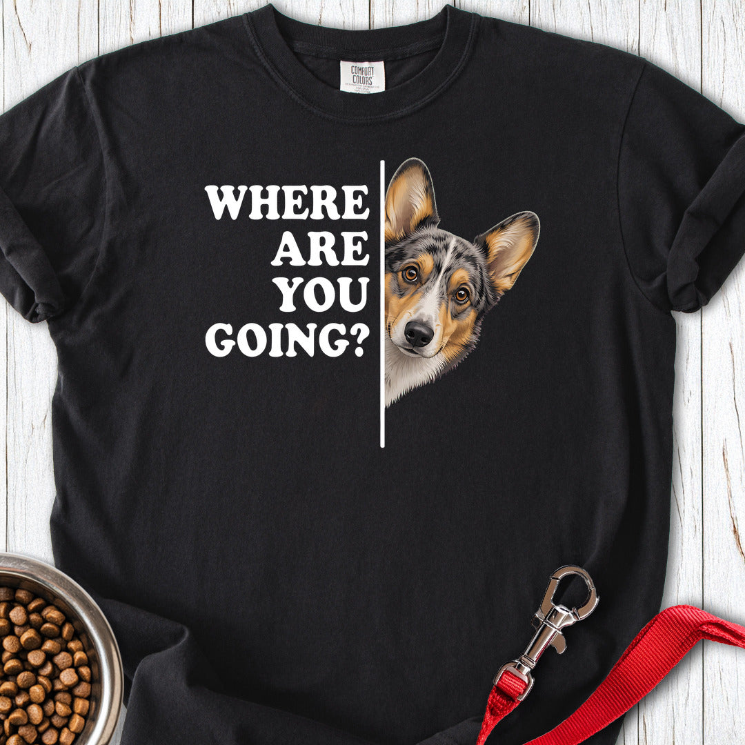 Cardigan Welsh Corgi Blue Merle Where Are You Going Premium Tee — Black