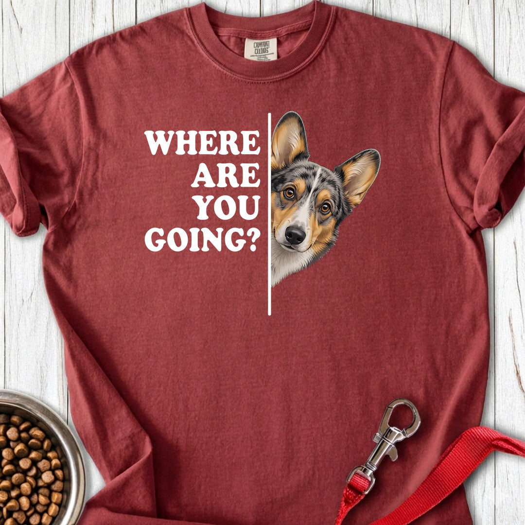 Cardigan Welsh Corgi Blue Merle Where Are You Going Premium Tee — Brick