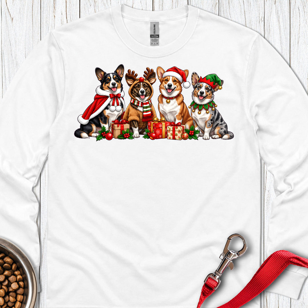 Cardigan Welsh Corgi Christmas Group Long Sleeve — White