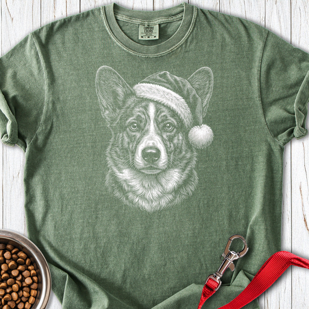 Cardigan Welsh Corgi Christmas Santa Hat Premium Tee Moss