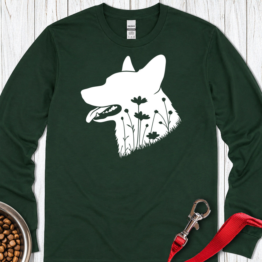 Cardigan Welsh Corgi Flowers Long Sleeve Forest Green