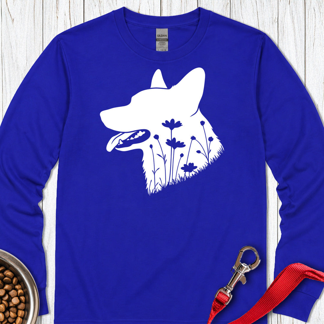 Cardigan Welsh Corgi Flowers Long Sleeve Royal