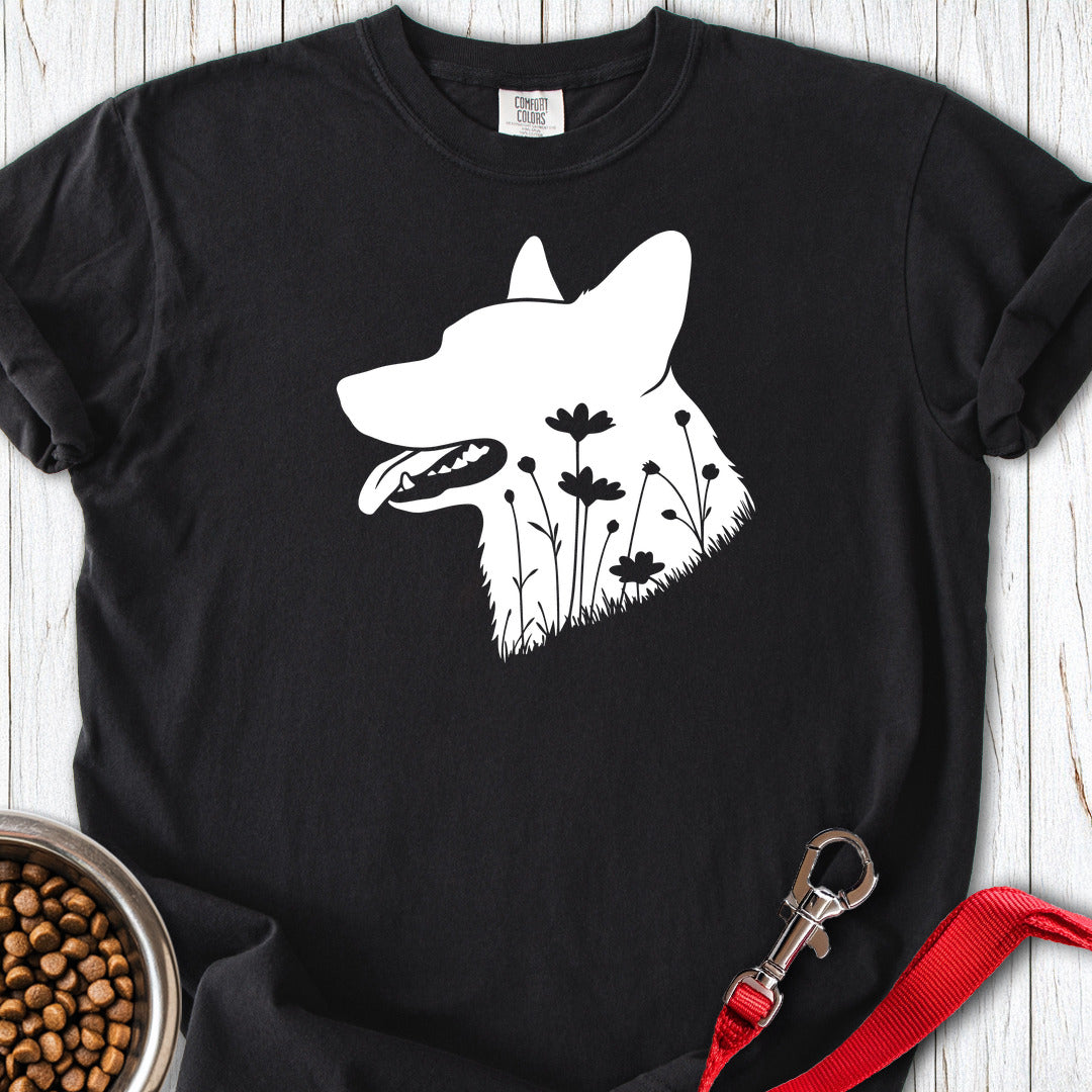 Cardigan Welsh Corgi Flowers Premium Tee — Black