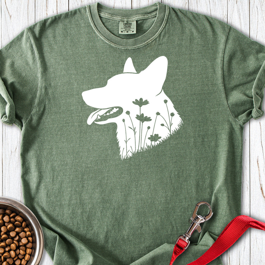 Cardigan Welsh Corgi Flowers Premium Tee — Moss