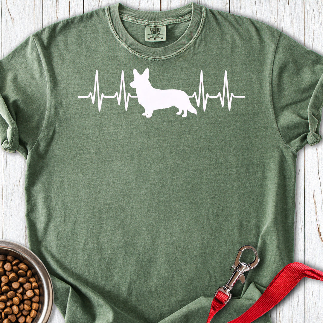Cardigan Welsh Corgi Heartbeat Premium Tee — Moss