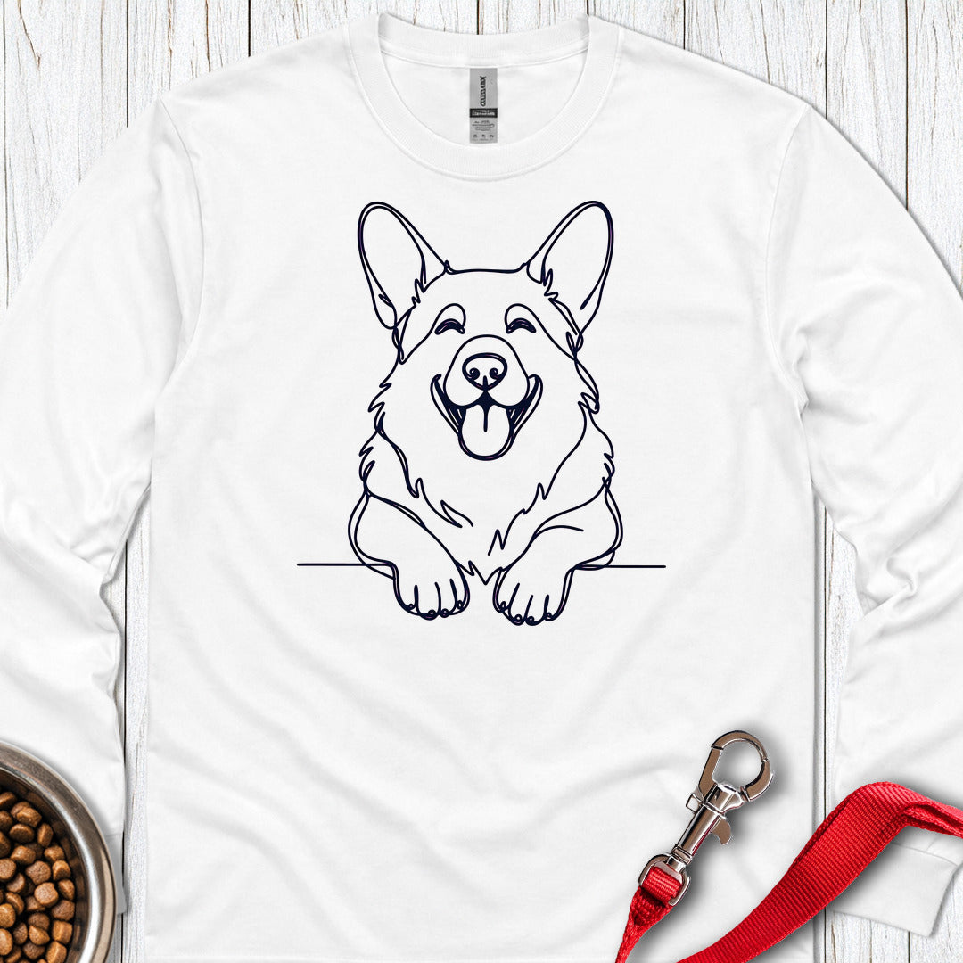 Cardigan Welsh Corgi Lineart Long Sleeve White