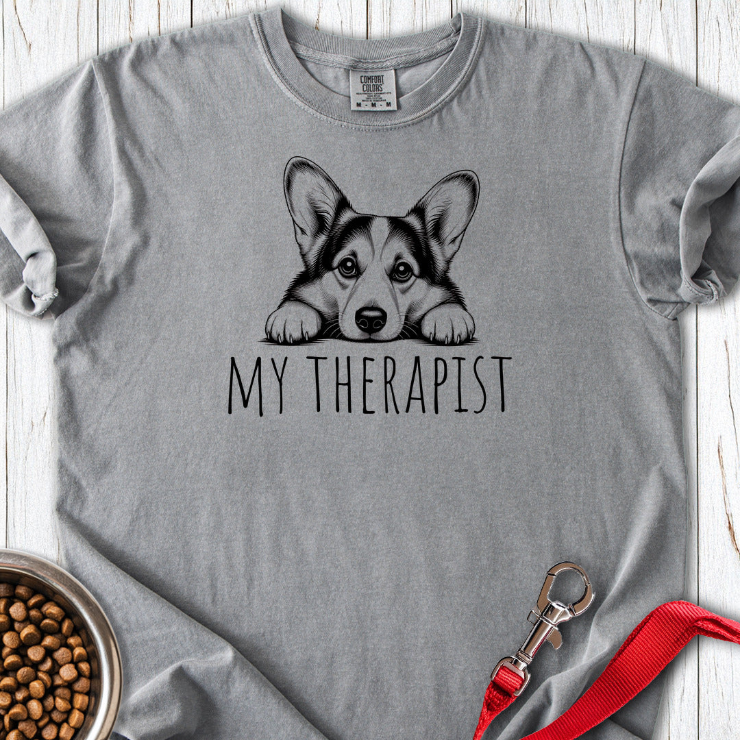 Cardigan Welsh Corgi My Therapist Premium Tee — Grey