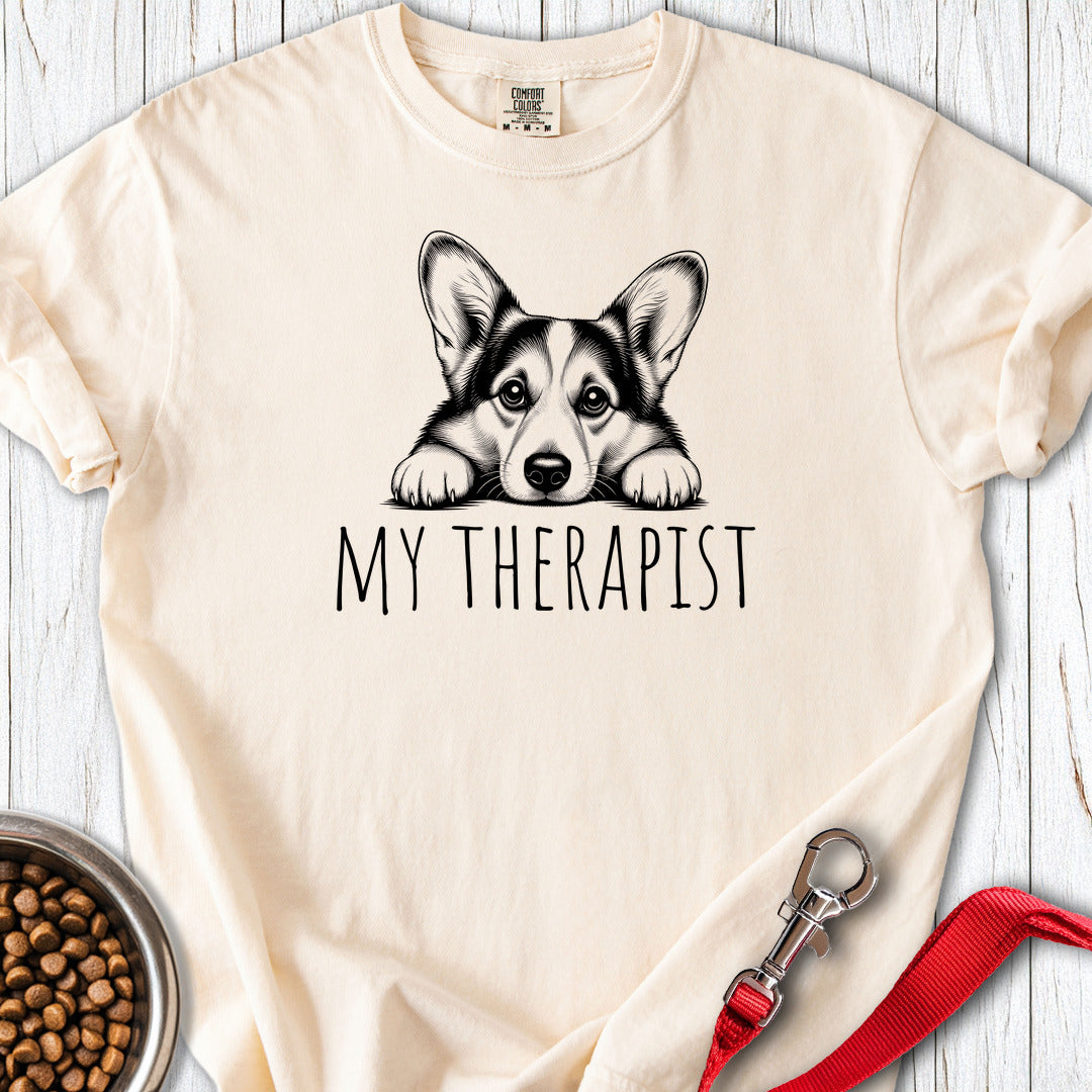 Cardigan Welsh Corgi My Therapist Premium Tee — Ivory