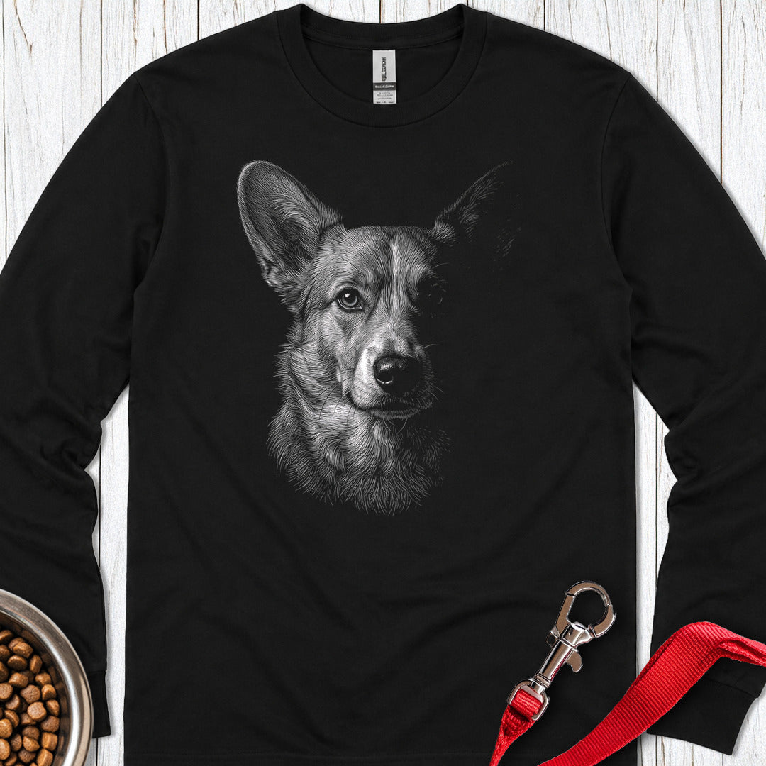 Cardigan Welsh Corgi Portrait Long Sleeve Black