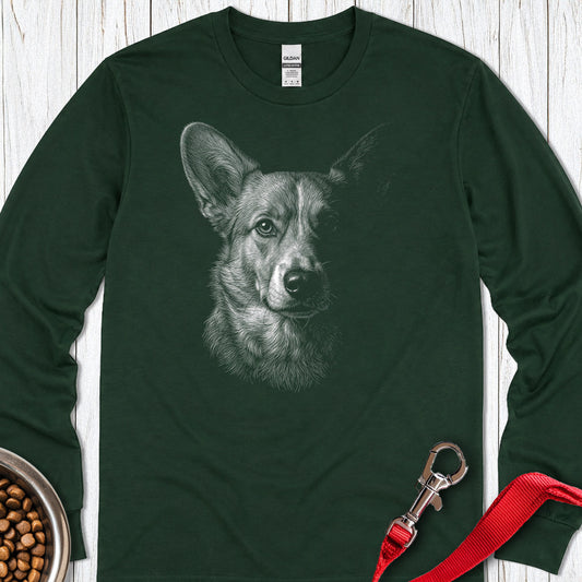 Cardigan Welsh Corgi Portrait Long Sleeve — Forest Green