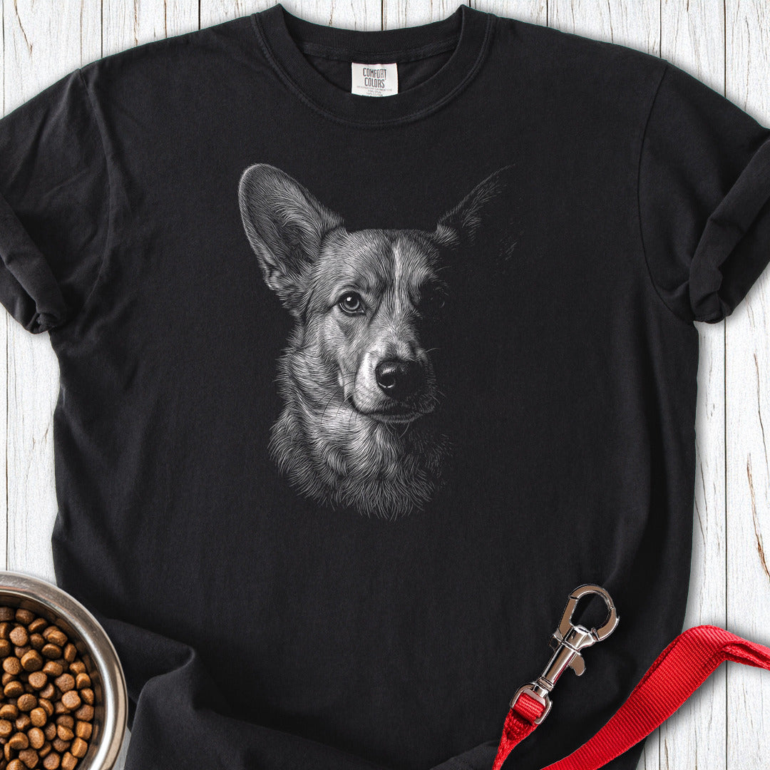 Cardigan Welsh Corgi Portrait Premium Tee — Black