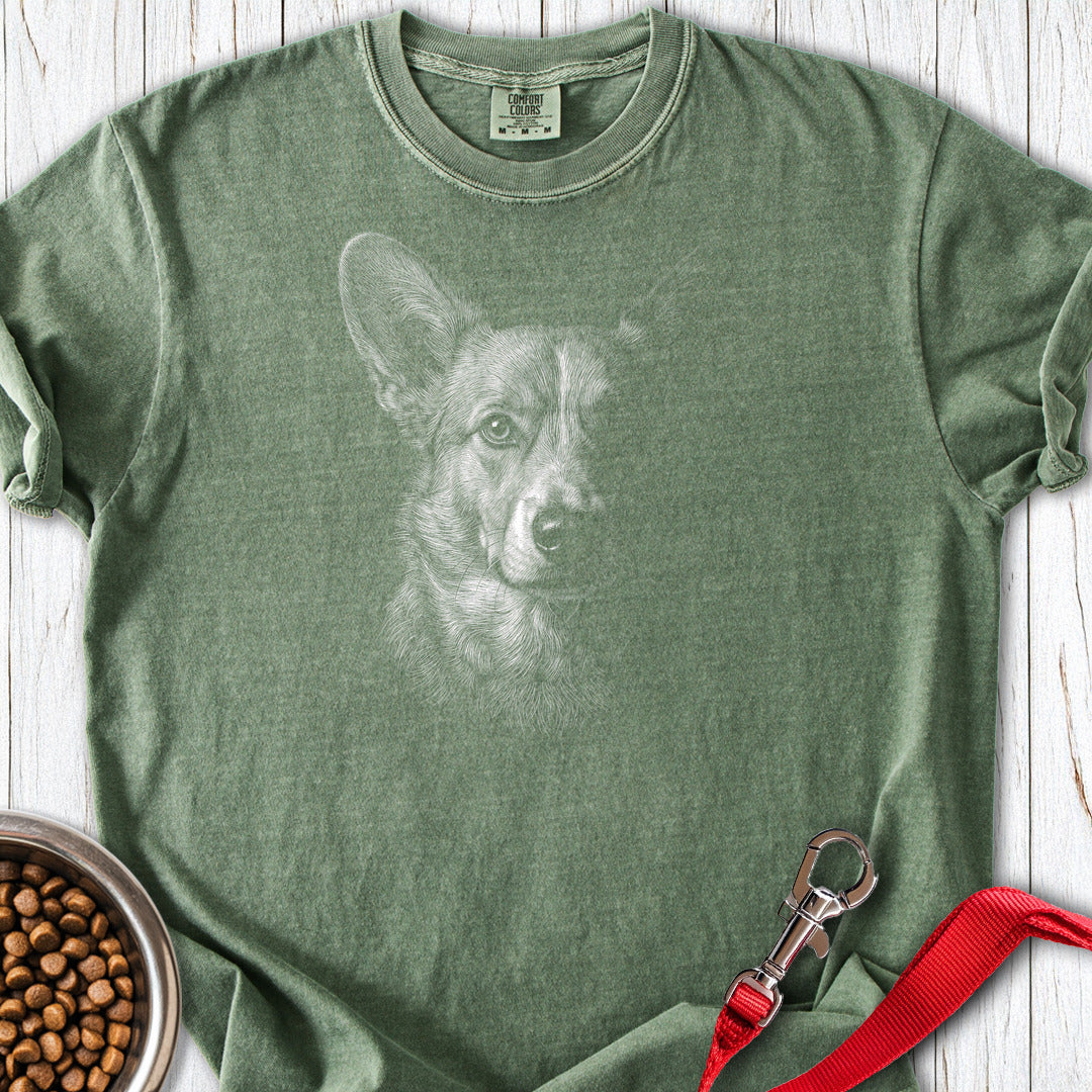 Cardigan Welsh Corgi Portrait Premium Tee — Moss