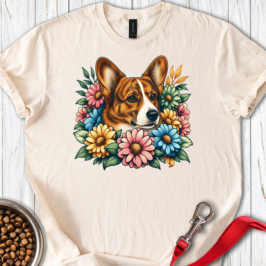 Cardigan Welsh Corgi Red Brindle Flowers — Natural