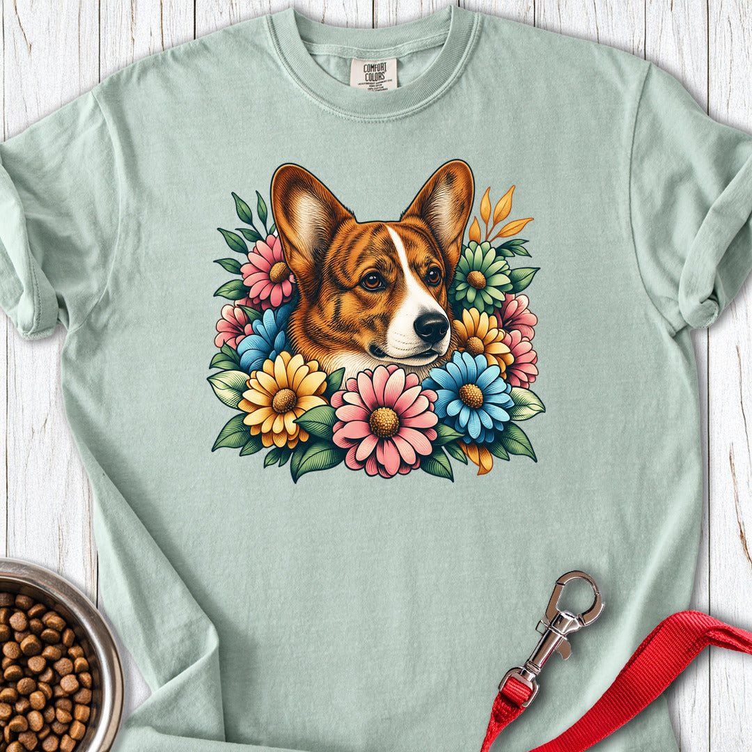 Cardigan Welsh Corgi Red Brindle Flowers Premium Tee — Bay