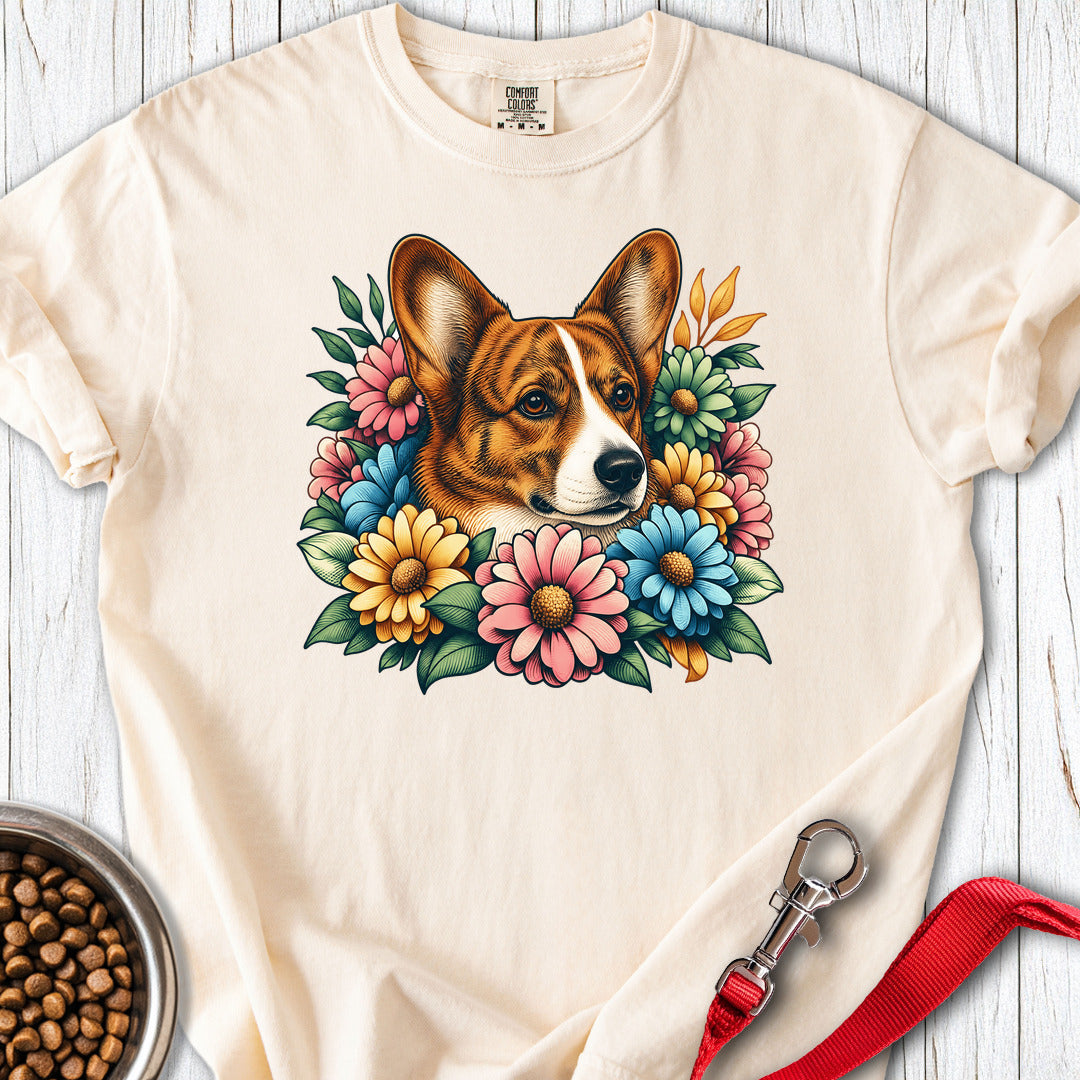 Cardigan Welsh Corgi Red Brindle Flowers Premium Tee — Ivory