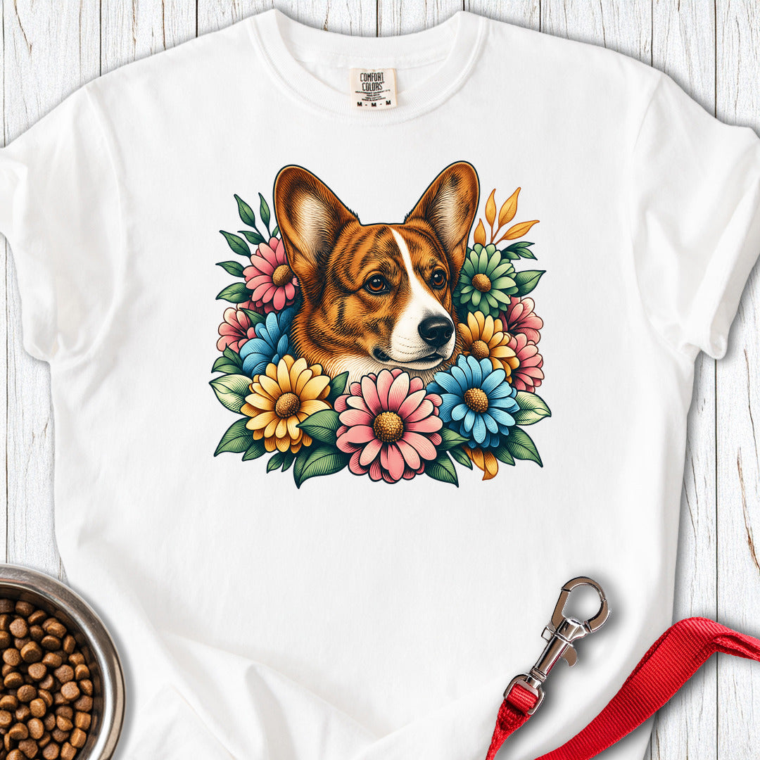 Cardigan Welsh Corgi Red Brindle Flowers Premium Tee — White