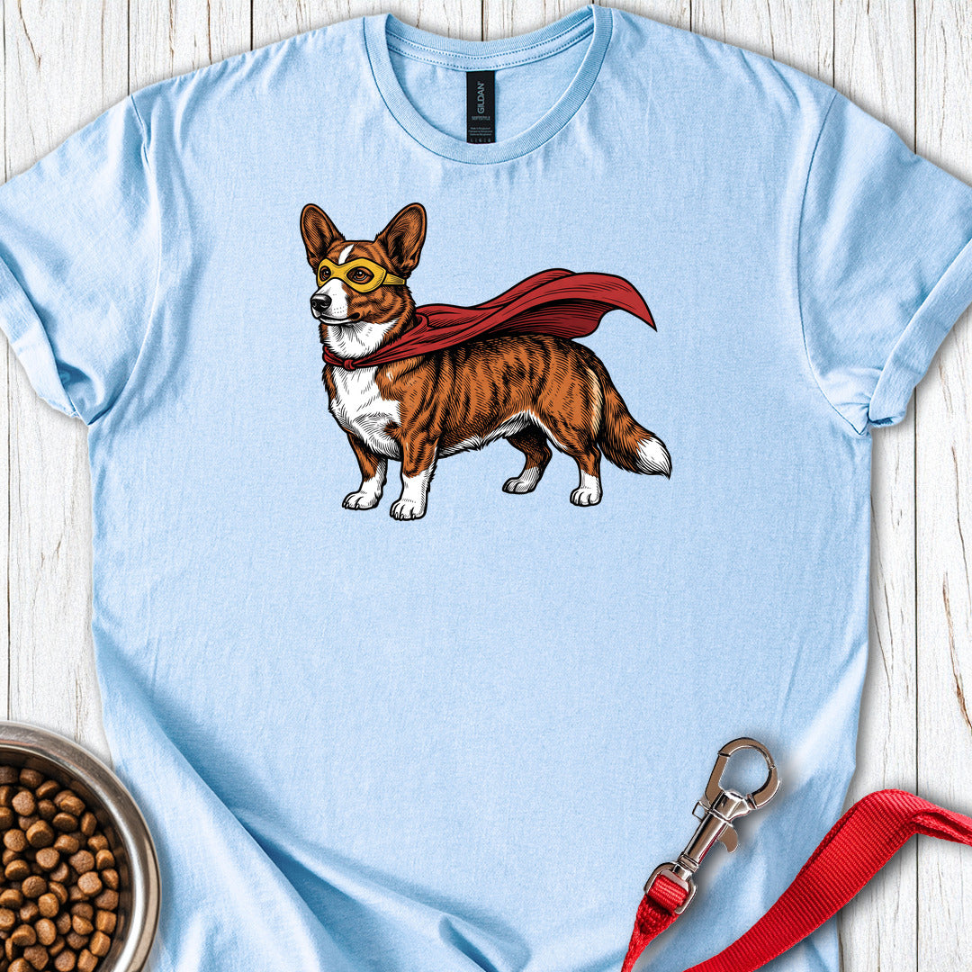 Cardigan Welsh Corgi Red Brindle Superhero — Light Blue
