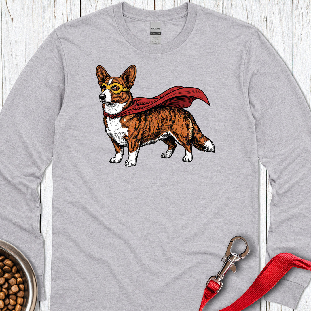 Cardigan Welsh Corgi Red Brindle Superhero Long Sleeve Sport Grey