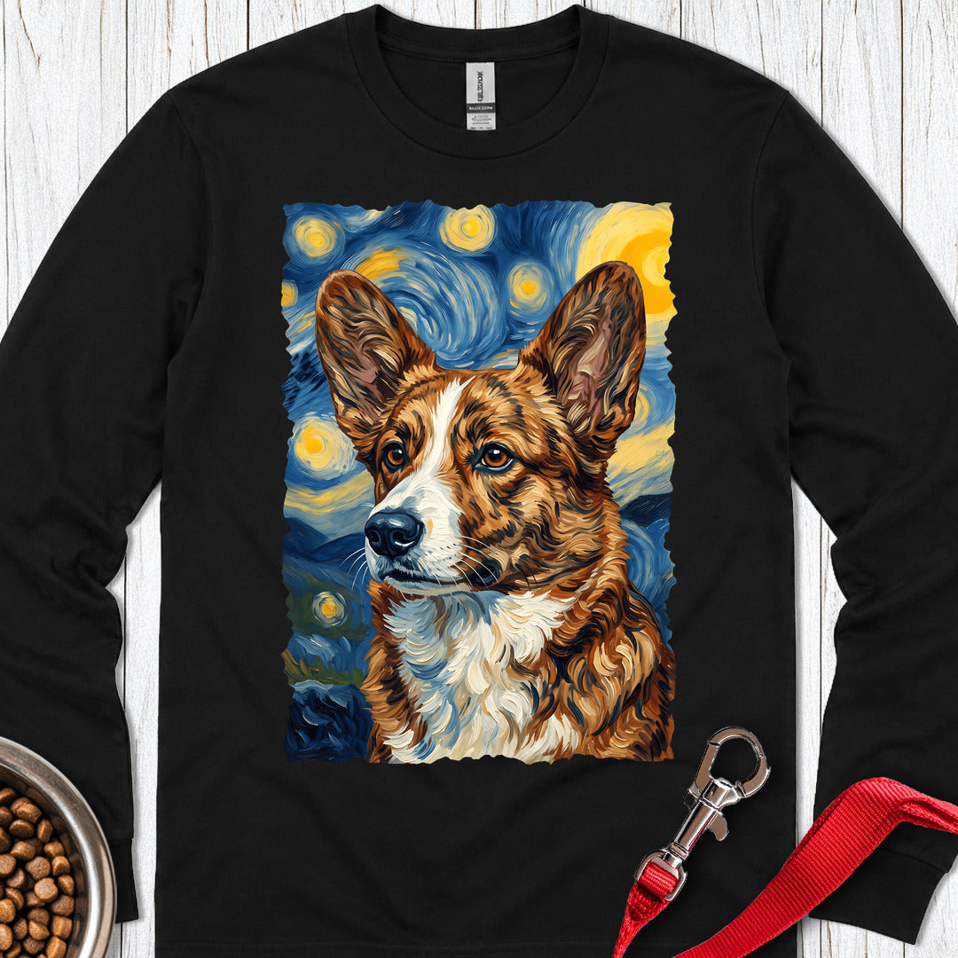 Cardigan Welsh Corgi Red Brindle Van Gogh Long Sleeve Black