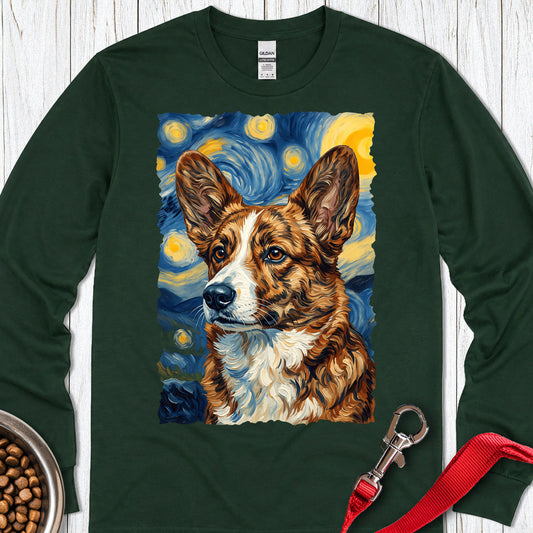 Cardigan Welsh Corgi Red Brindle Van Gogh Long Sleeve — Forest Green
