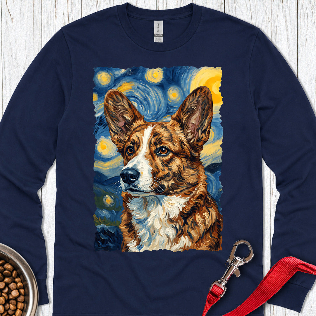 Cardigan Welsh Corgi Red Brindle Van Gogh Long Sleeve Navy