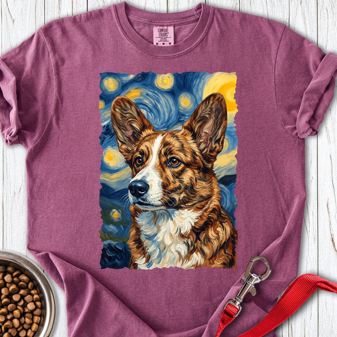 Cardigan Welsh Corgi Red Brindle Van Gogh Premium Tee — Berry