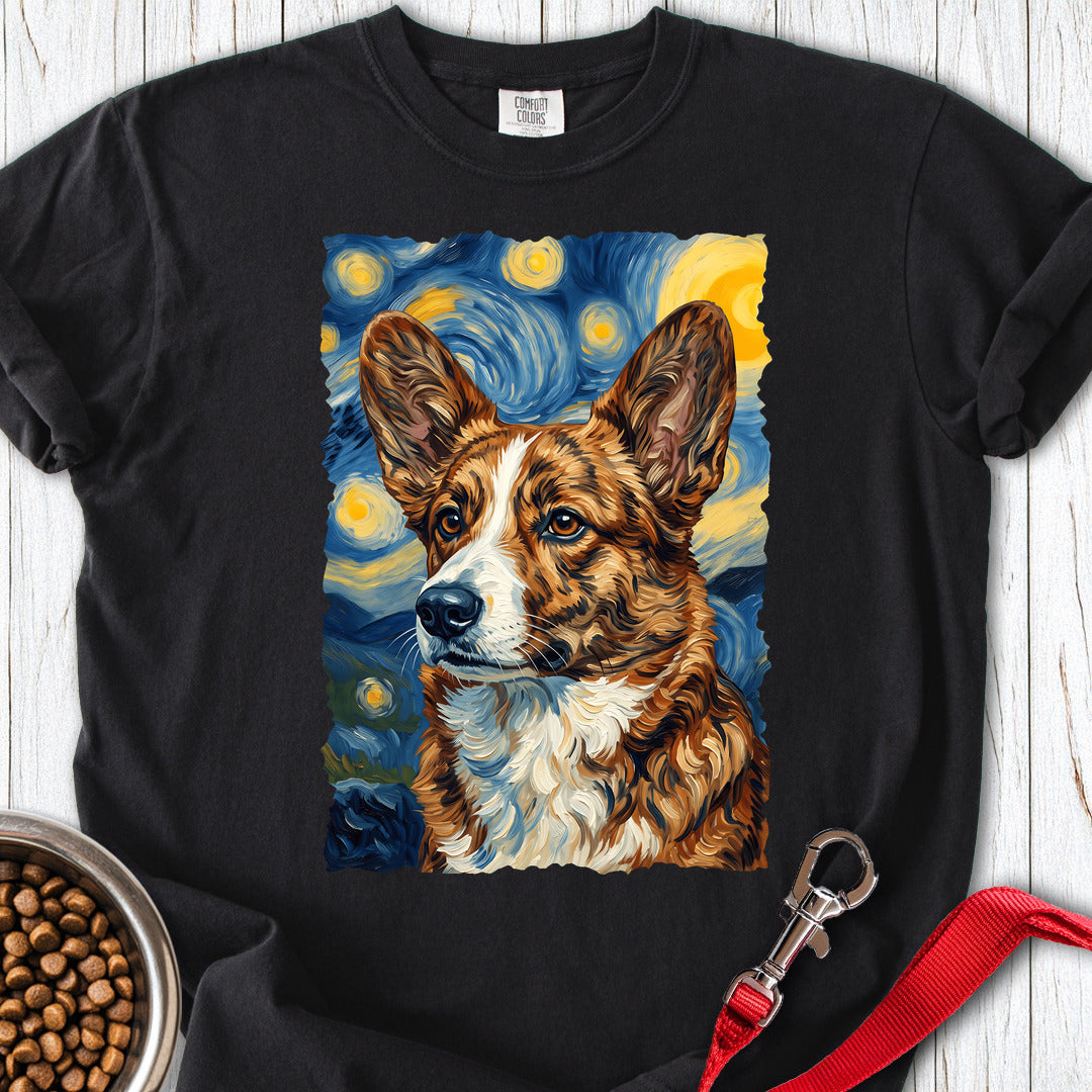 Cardigan Welsh Corgi Red Brindle Van Gogh Premium Tee — Black