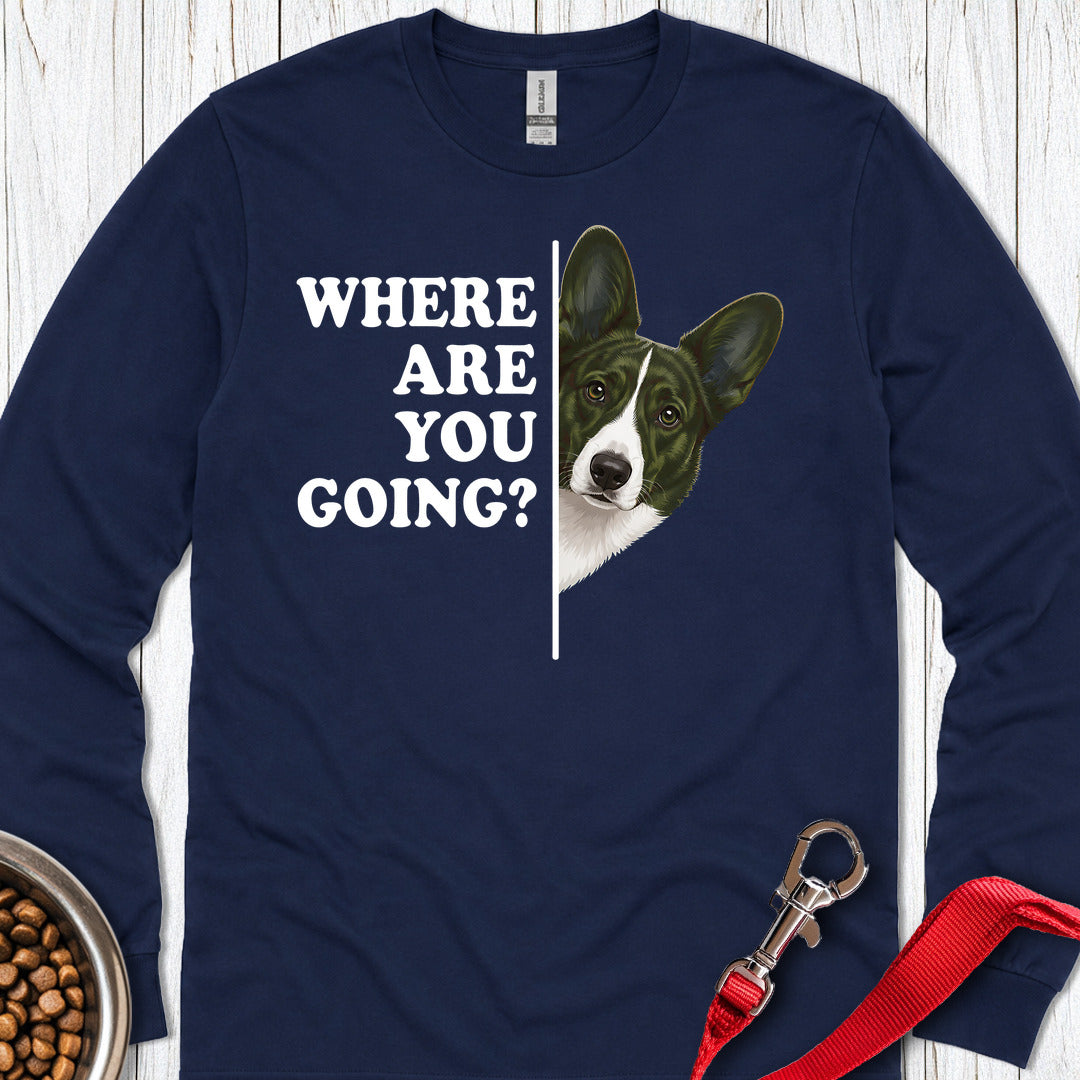 Cardigan Welsh Corgi Red Brindle Where Are You Going Long Sleeve Navy