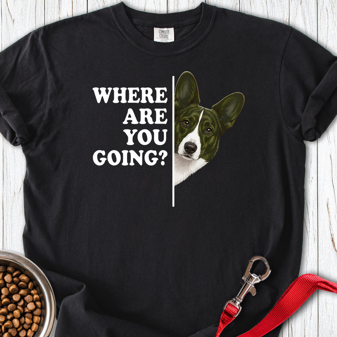 Cardigan Welsh Corgi Red Brindle Where Are You Going Premium Tee — Black