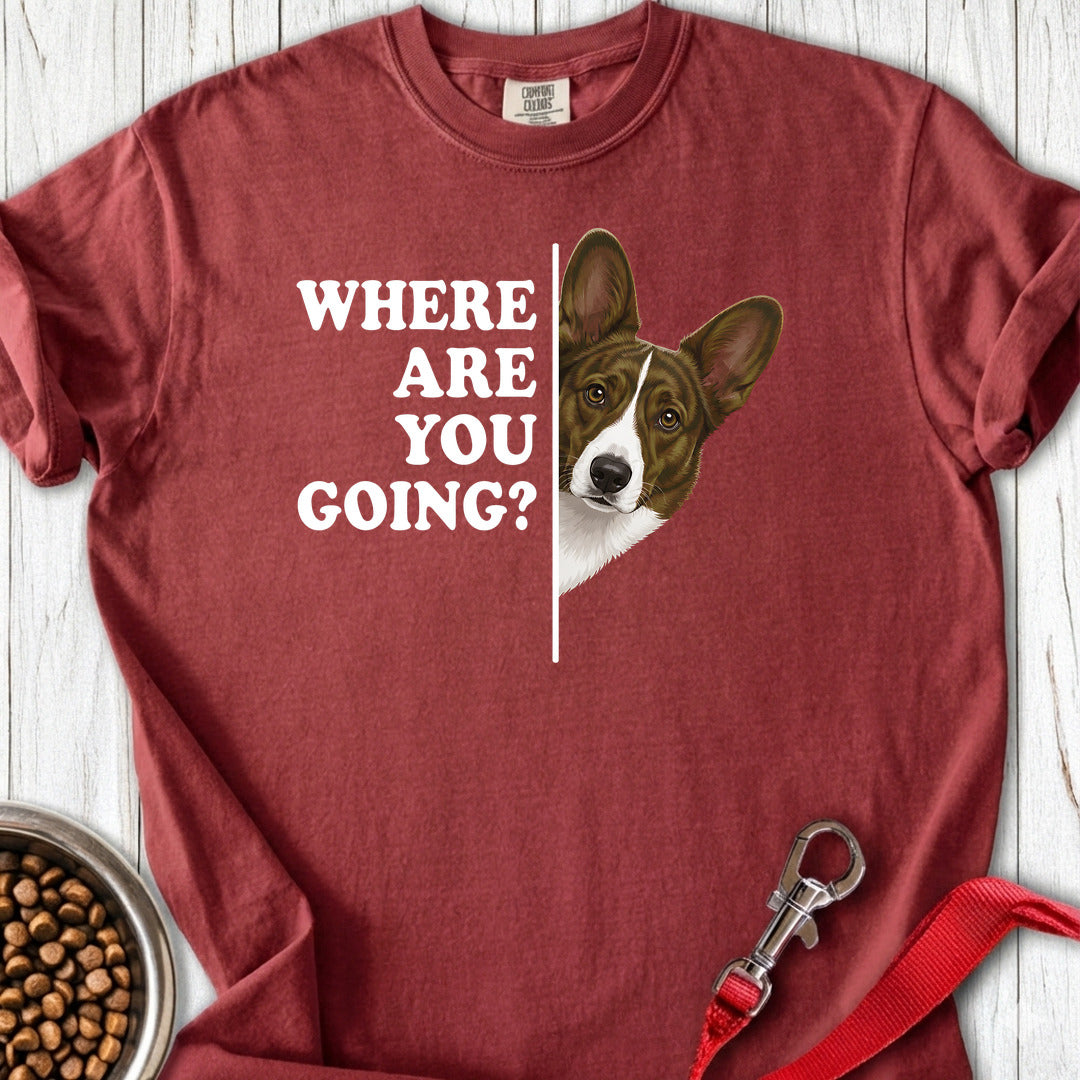 Cardigan Welsh Corgi Red Brindle Where Are You Going Premium Tee — Brick