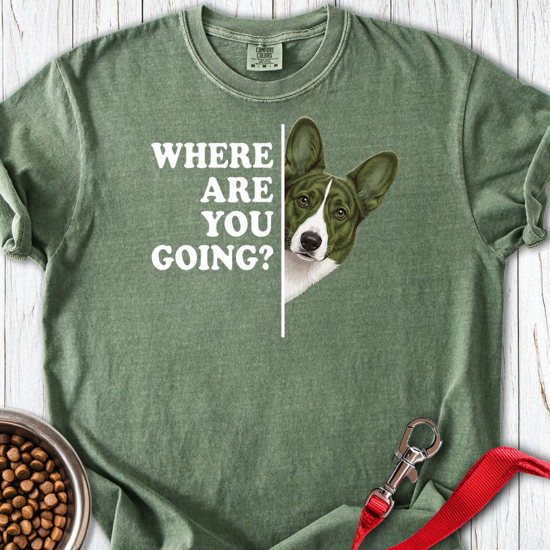 Cardigan Welsh Corgi Red Brindle Where Are You Going Premium Tee — Moss