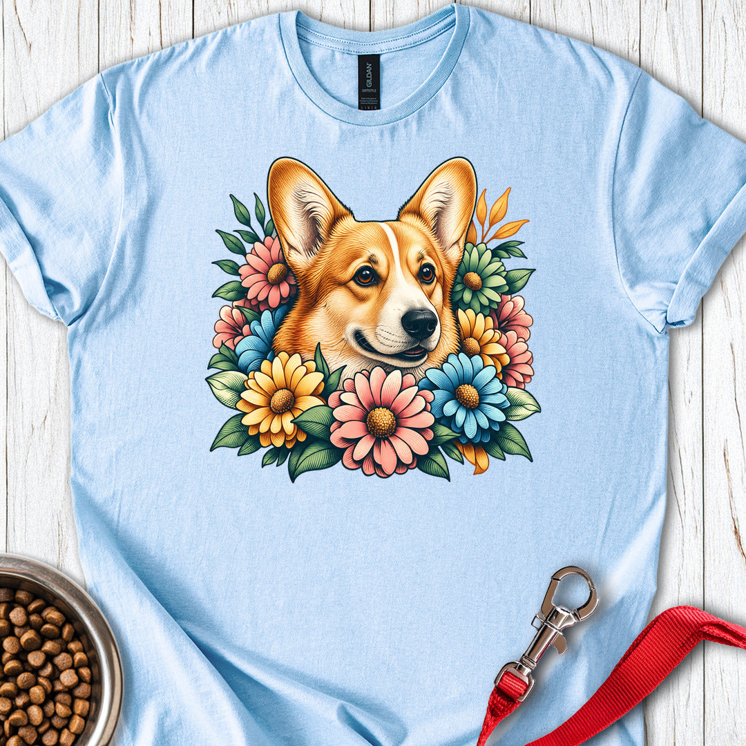 Cardigan Welsh Corgi Red Flowers — Light Blue