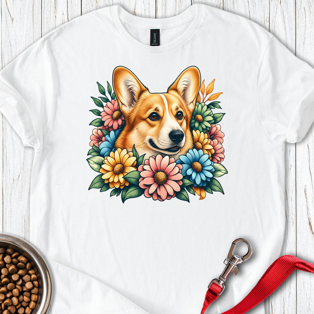 Cardigan Welsh Corgi Red Flowers — White