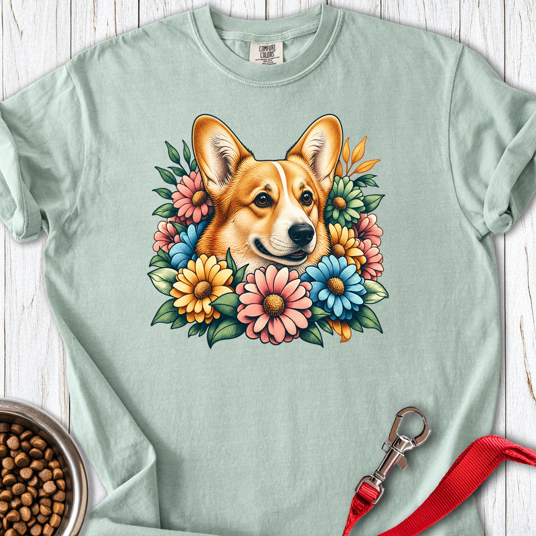 Cardigan Welsh Corgi Red Flowers Premium Tee — Bay