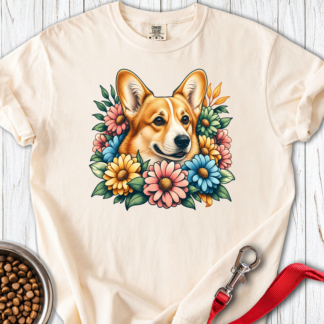 Cardigan Welsh Corgi Red Flowers Premium Tee — Ivory