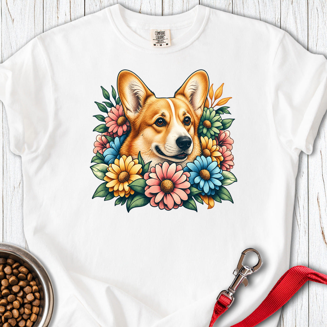 Cardigan Welsh Corgi Red Flowers Premium Tee — White
