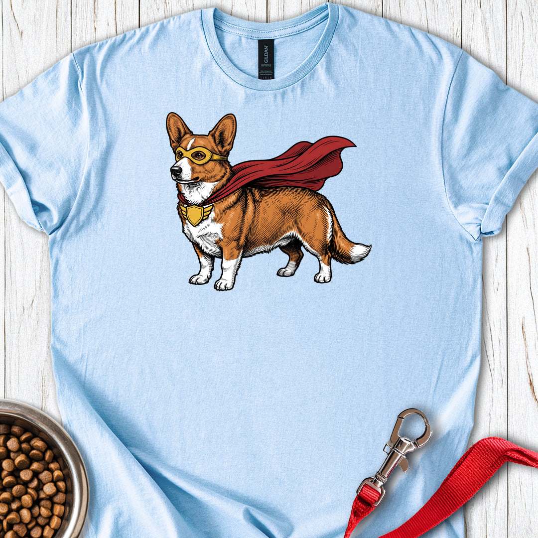 Cardigan Welsh Corgi Red Superhero — Light Blue