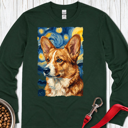 Cardigan Welsh Corgi Red Van Gogh Long Sleeve — Forest Green