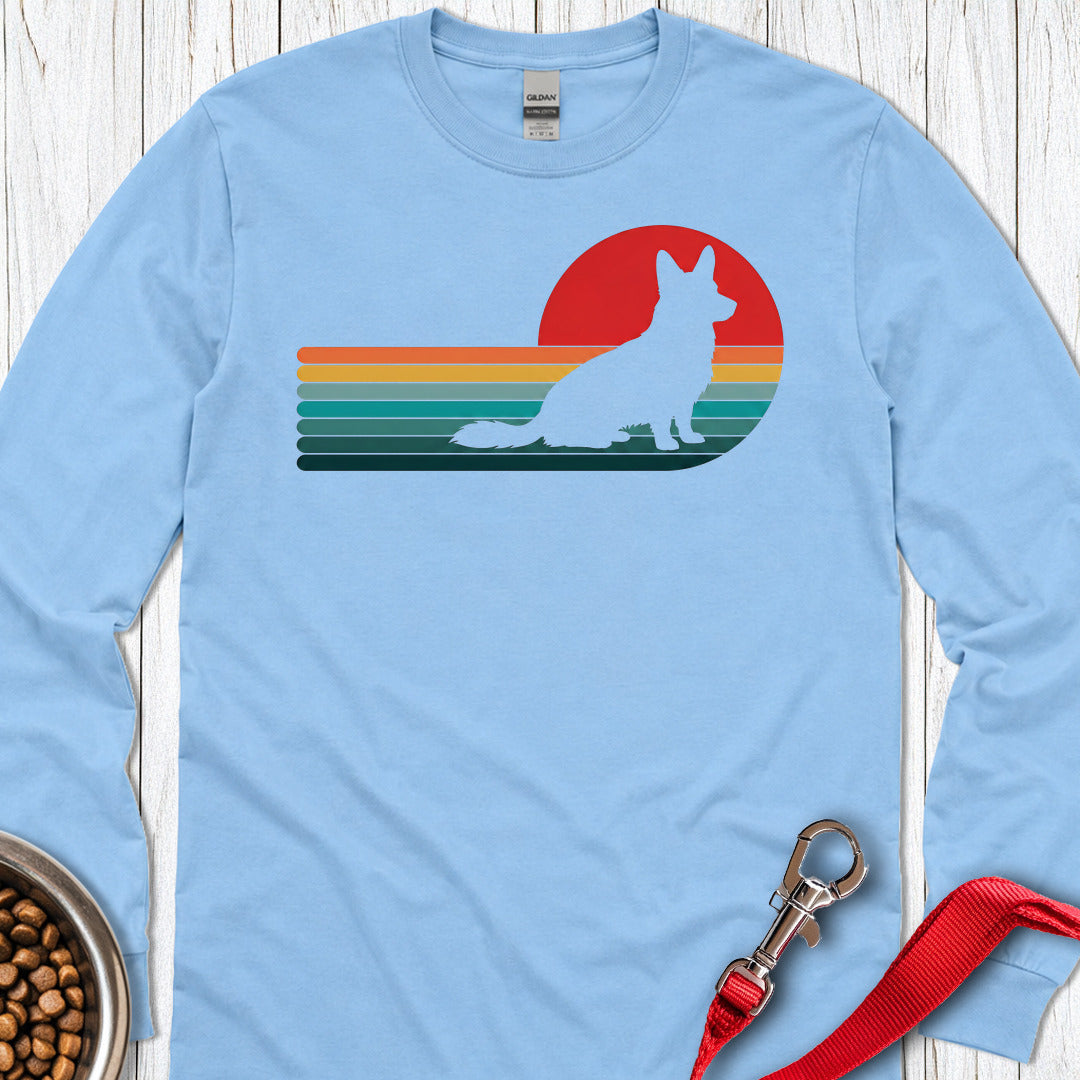 Cardigan Welsh Corgi Retro Sunset Long Sleeve Carolina Blue