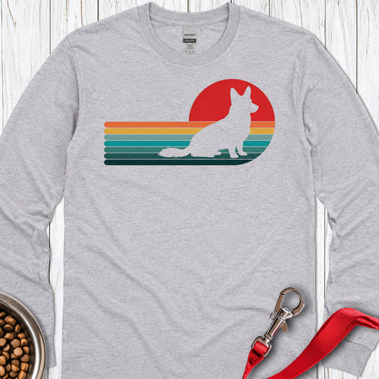 Cardigan Welsh Corgi Retro Sunset Long Sleeve — Sport Grey